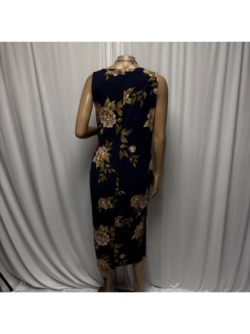 Nine Britton Midi Dress Womens XL Navy Floral Ruched Faux Wrap Bodycon Stretch - Picture 5 of 8